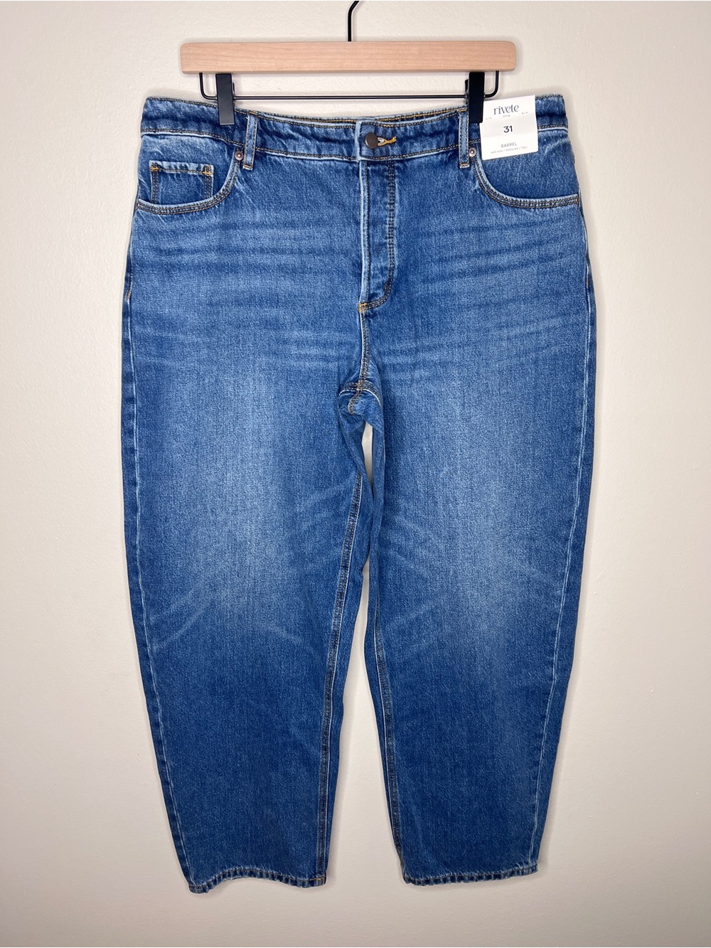 LOFT Rivete Mid‎ Rise Barrel Jeans Echo Wash Cotton Button Fly Crop Size 31 NWT - Picture 2 of 13